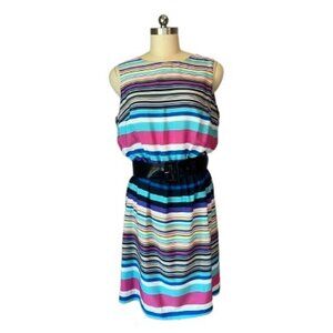 Shelby & Palmer Multicolor Striped Dress with Black Patent Leather Belt - NWT
